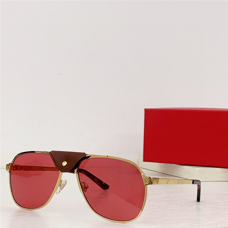 Novos óculos de sol de design de moda 0165s Moldura de metal piloto de couro com fivela de couro simples e versátil estilo UV400 de óculos de proteção UV400 ao ar livre