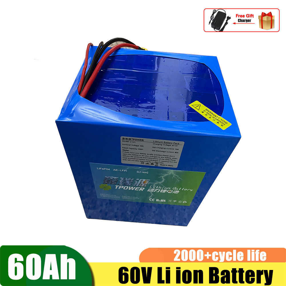 60V 60AH Lithium ION BATERIA BMS 6000W 3500 W Electric Quadricycle Ticicicle Scooter VEICOLO MOTORE VEICOLO EBIKE +10A Caricatore