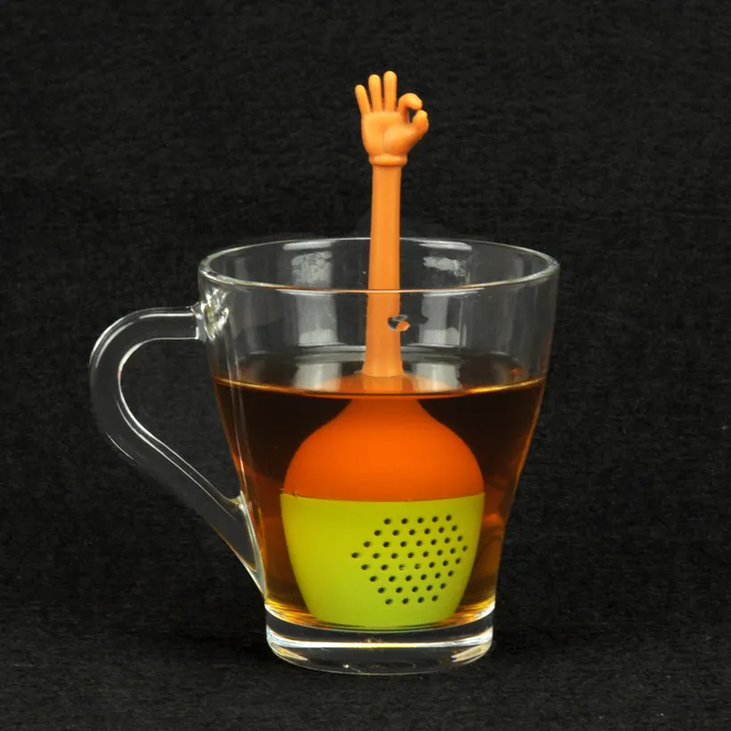 /Los Gestenstil Teesieb Teekanne Daumen ok Silikon Tee Infuser Filter Tee Kaffeegetränk Geschirr