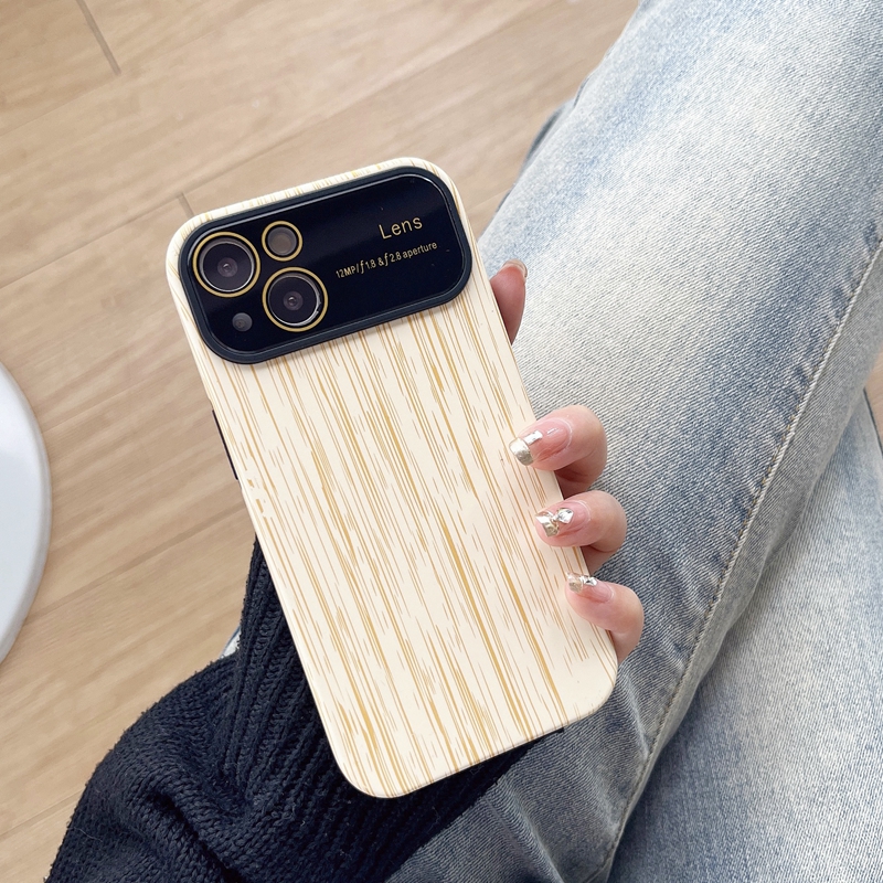 Lens Protector Retro Wood Grain Soft TPU Études pour iPhone 15 14 Pro Max 13 12 11 iPhone15 Hard PC Grande fenêtre chromée Placage métallique Placage Mobile Téléphone Couverture Skin