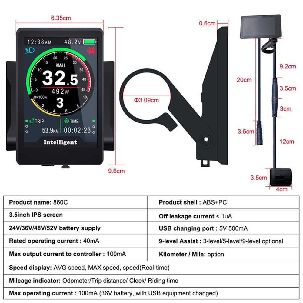 Pannello di controllo LCD a e-bici da 860c BAFang Display biciclette elettriche impermeabili motori Bafang BBS02B BBS01B BBSHD