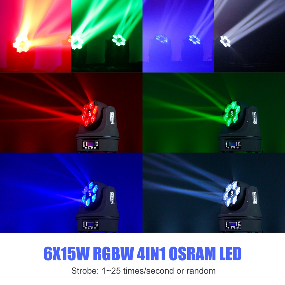 6x15W RGBW 4in1 LED Mini Bee Eye Led Bewegende kop Lichtstraal Wash Zoomeffect DJ Bar Licht Licht Licht