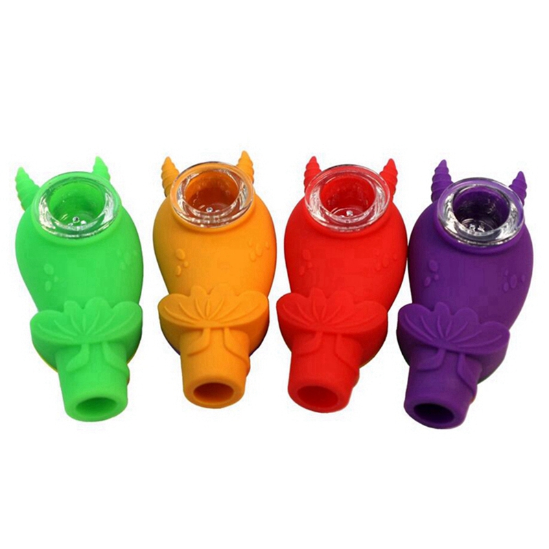 Colorful Innovative Silicone Pipes Eggplant Eyes Style Glass Filter Nineholes Screen Bowl Portable Easy Clean Herb Tobacco Cigarette Holder Smoking Handpipes