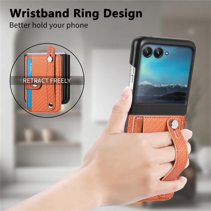 Moto Razr 40 Wristband Ring Design Carbon Carbon Fiber Phone Case Motorola Razr 40 Ultra Weave Wallet Stand قشرة قابلة للطي