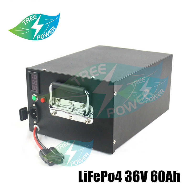 Metal Case Deep Cycle LifePo4 36V 60AH Batteri med BMS för Scooter Bike Tricycle Solar Backup Power Golf Cart +10A Charger