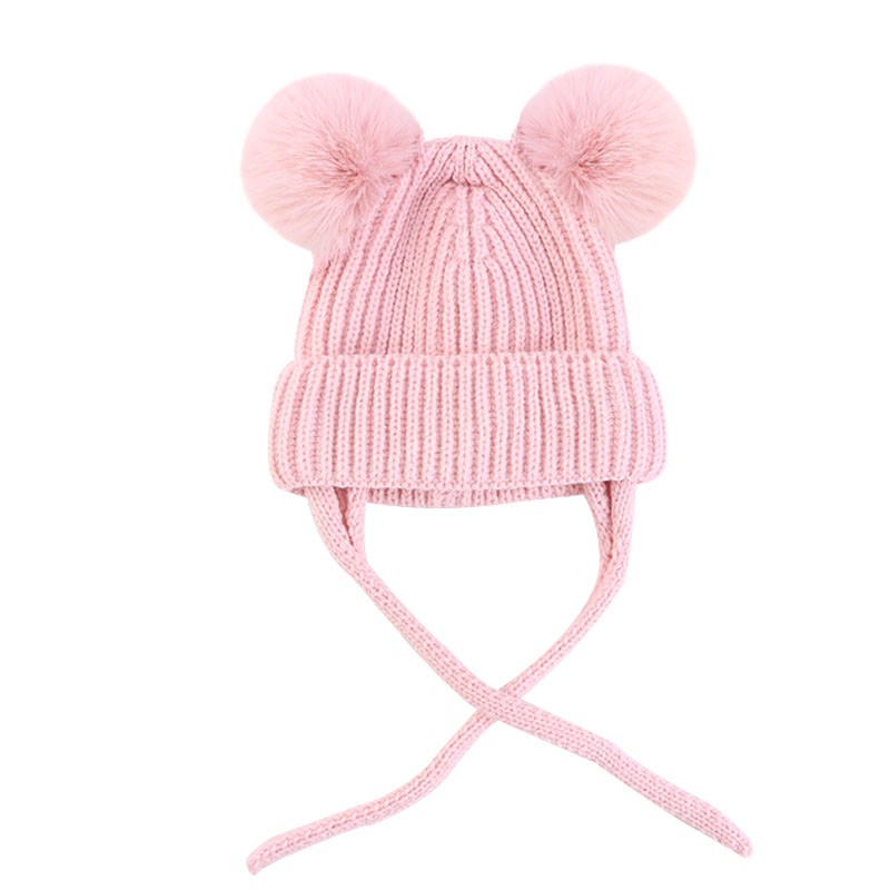 Gorro de malha de bebê de inverno com pom duplo pom recém -nascido bonit de calça sólida chinelos chapéus fofinhos bola de cabelo quente chapetes de crochê grorros