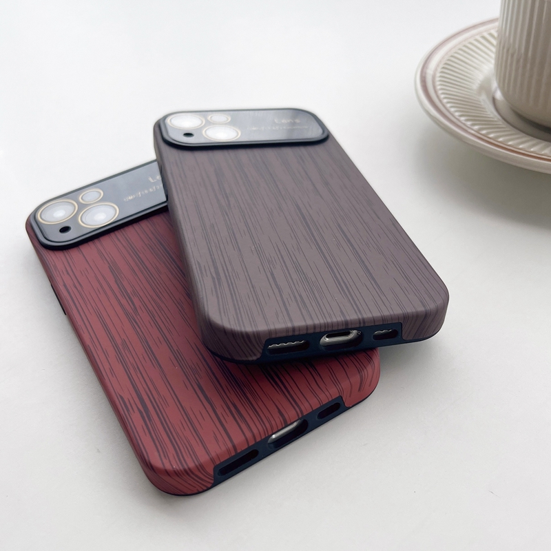 Lens Protector Retro Wood Grain Soft TPU Études pour iPhone 15 14 Pro Max 13 12 11 iPhone15 Hard PC Grande fenêtre chromée Placage métallique Placage Mobile Téléphone Couverture Skin