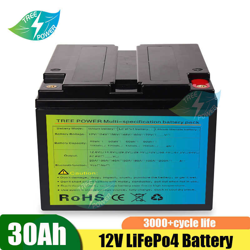 Batteria di alta qualità 12,8 V 12V 30A AH LifePO4 BMS incorporata BMS auto a luci luminose inverter da campeggio all'aperto+caricatore da 14,6 V 5A