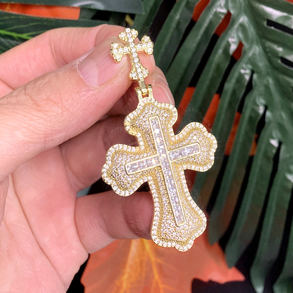 Fashion Double Cross Pendant Necklace Jewelry 18k Real Gold Plated Full Zircon