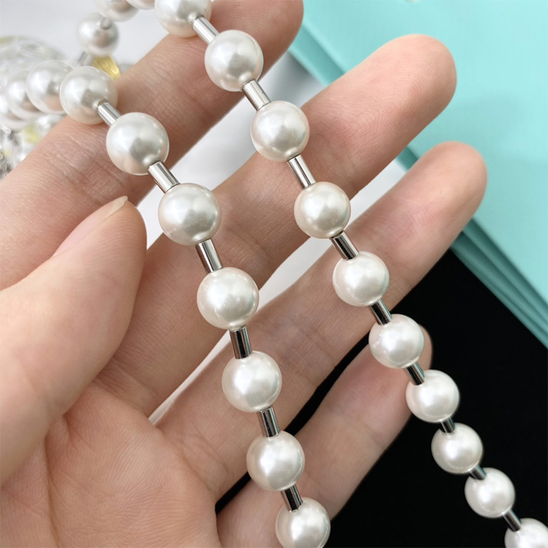 Nova moda projetada 925 Silverluxury White Shell Pearl Pequeno tubo redondo colar de laço único Jóias de aço de aço T0816