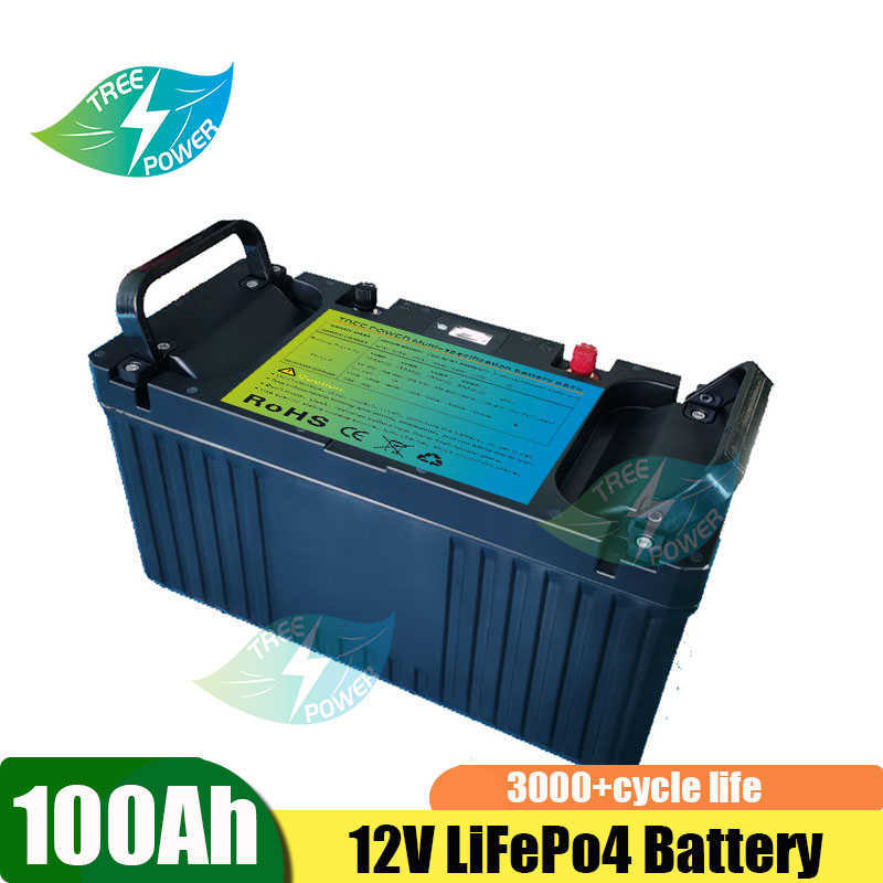 LIFEPO4 12V 100AH ​​Laddningsbart litiumjärnbatteripaket med BMS för intervju Solpanel UPS+ 10A -laddare