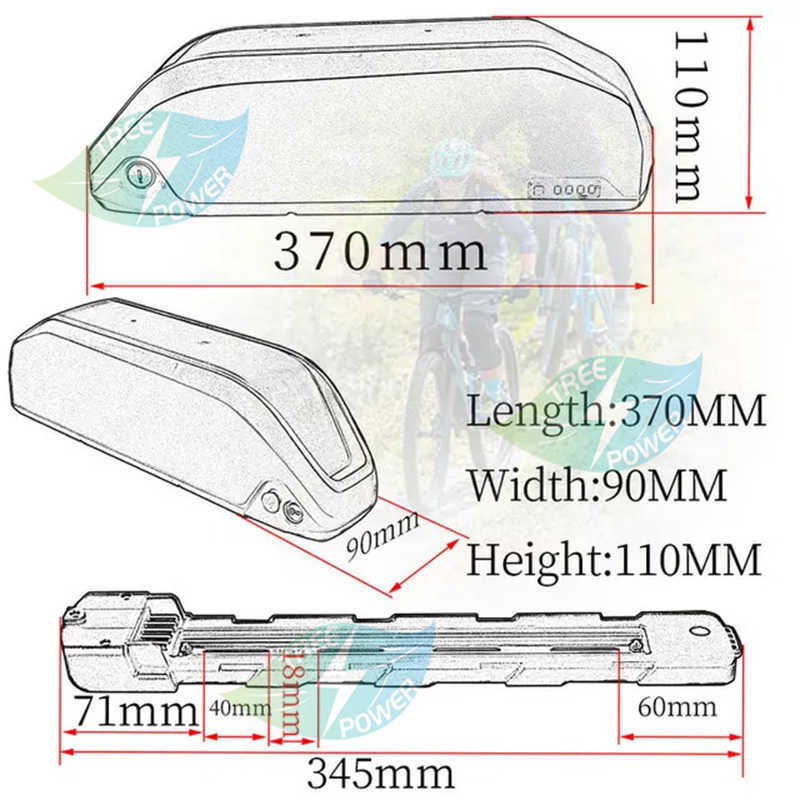 Köpekbalığı Stili 48V 17AH 1000W 1500W Elektrikli Bisiklet Pil Lityum Downtube Piltrot Pil Paketi