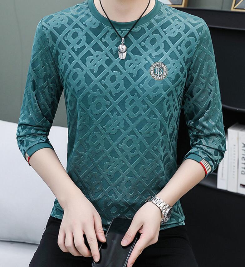 Spring and Autumn Men's Fashion Brand Sweater T-shirt High end Hot Diamond European Men's Round Neck Large Fashion Long Sleeve T-shirt