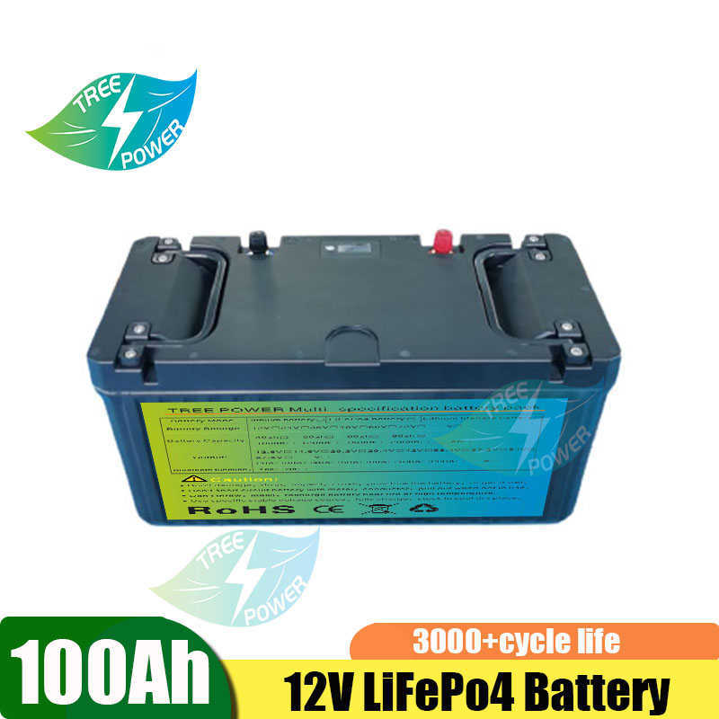 LIFEPO4 12V 100AH ​​Laddningsbart litiumjärnbatteripaket med BMS för intervju Solpanel UPS+ 10A -laddare
