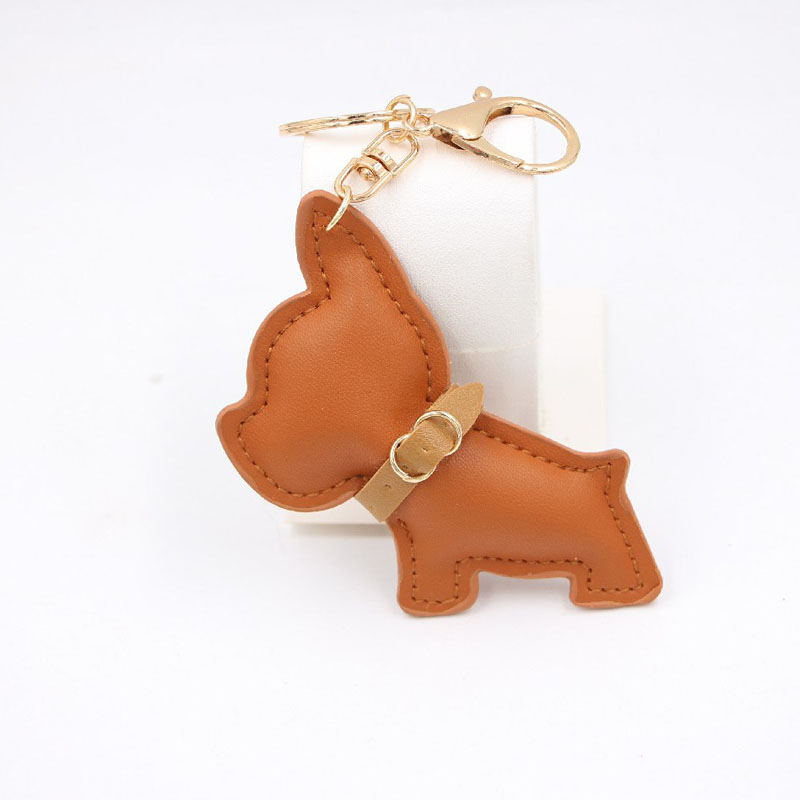 Hundbilsnyckelkedjor Buckle Puppy Bulldog Pendant Keychains Rings Holder Pu Leather Animal Charms Cartoon Mens smycken Tillbehör Fashion Women väska Keyrings