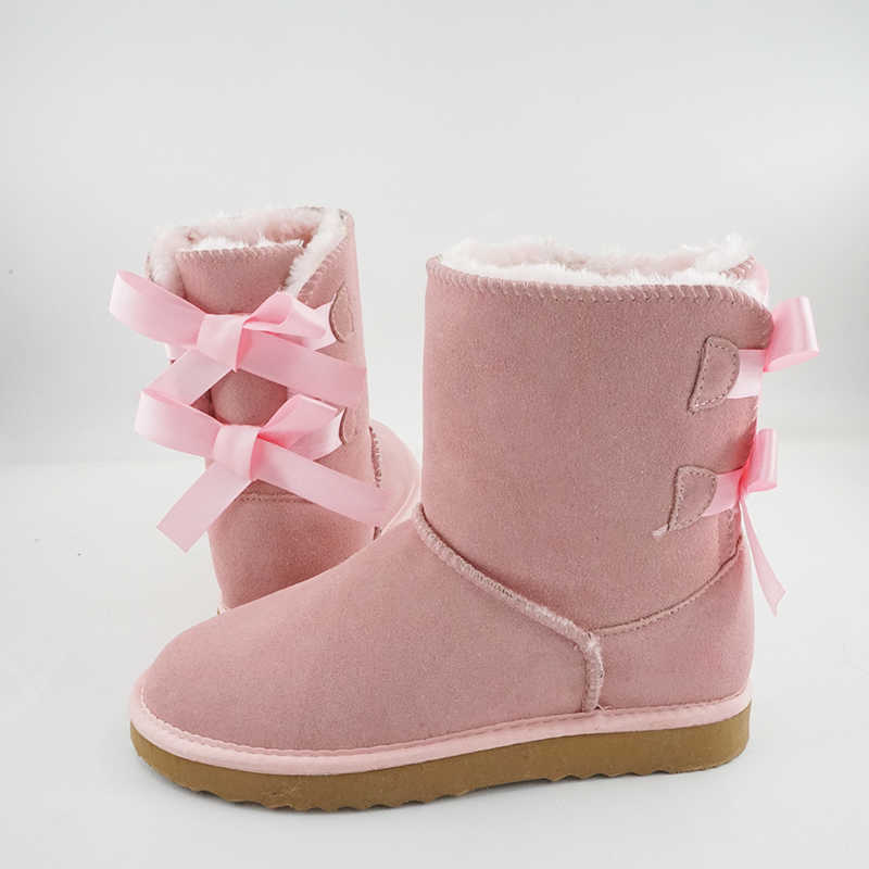 Stövlar 2023 Cowhide Women Winter Boots Slip-on Fashion Classic Thick Warm äkta läder Snöskor för kvinnliga skor gratis frakt