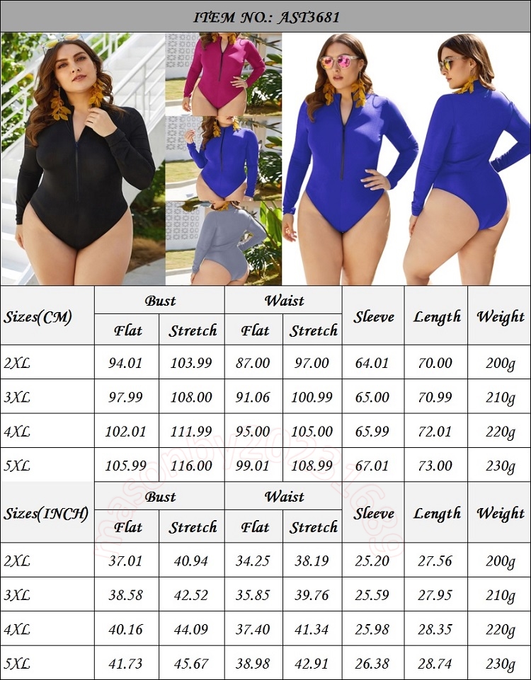 Swimwear plus taille à manches longues Sexy un morceau de maillot de bain Bikini Bathing mail