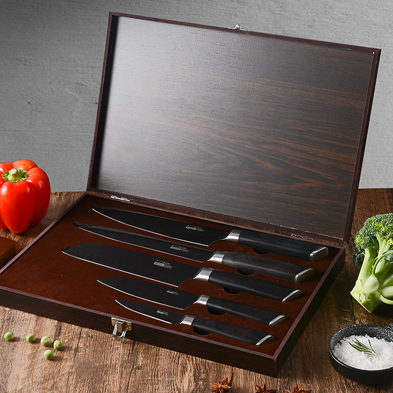 Drewniane pudełko pięcioczęściowy zestaw nożem kolorowy drewniany rączka szef kuchni noża noża noża narzędzi wielofunkcyjny nóż owocowy