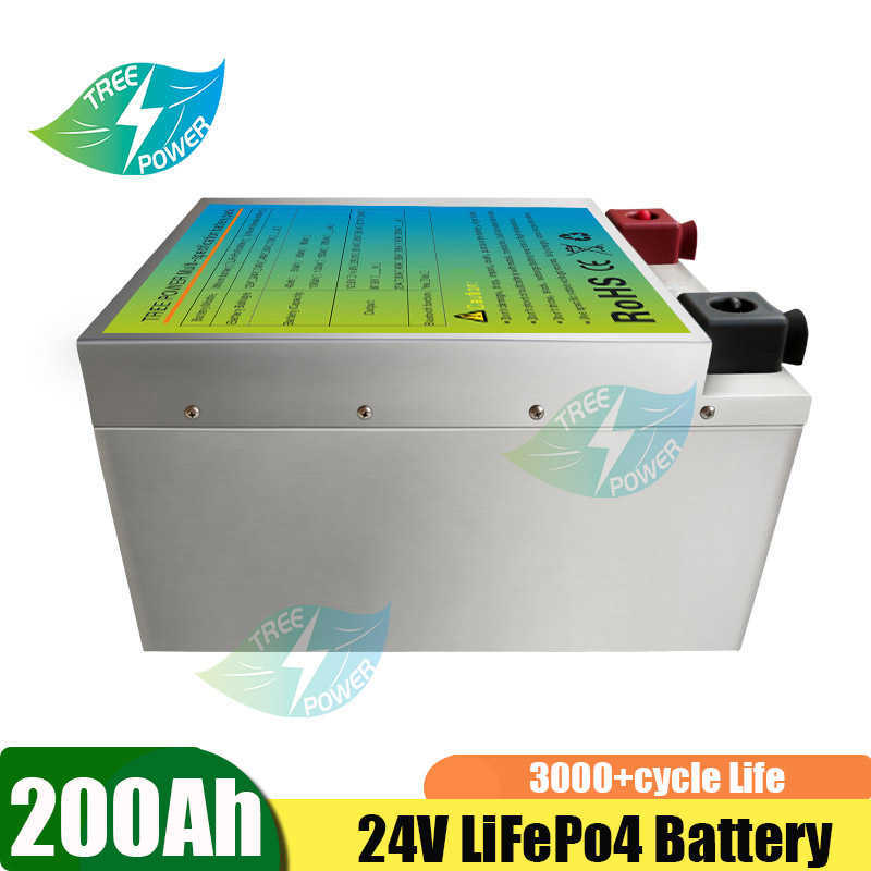 lithium 200ah battery 24v deep cycle lifepo4 battery packs with BMS for RV cars solar homes+ charger