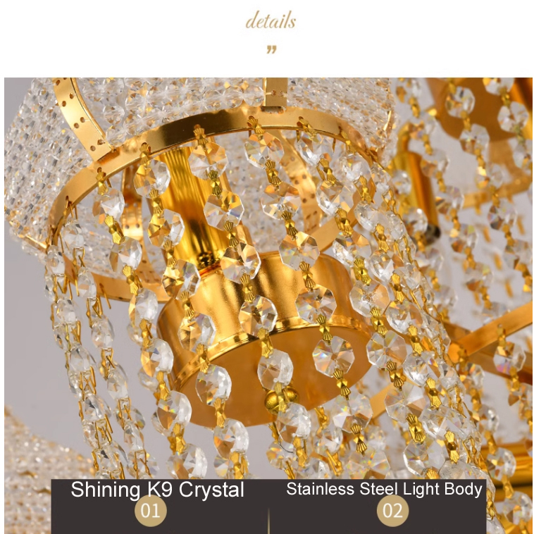 Retro K9 Crystal Chandelier American Ceiling Sheereliers Lights Fistress European Vintage Hanging Lamps for Ceiling Home Casa Room Decor