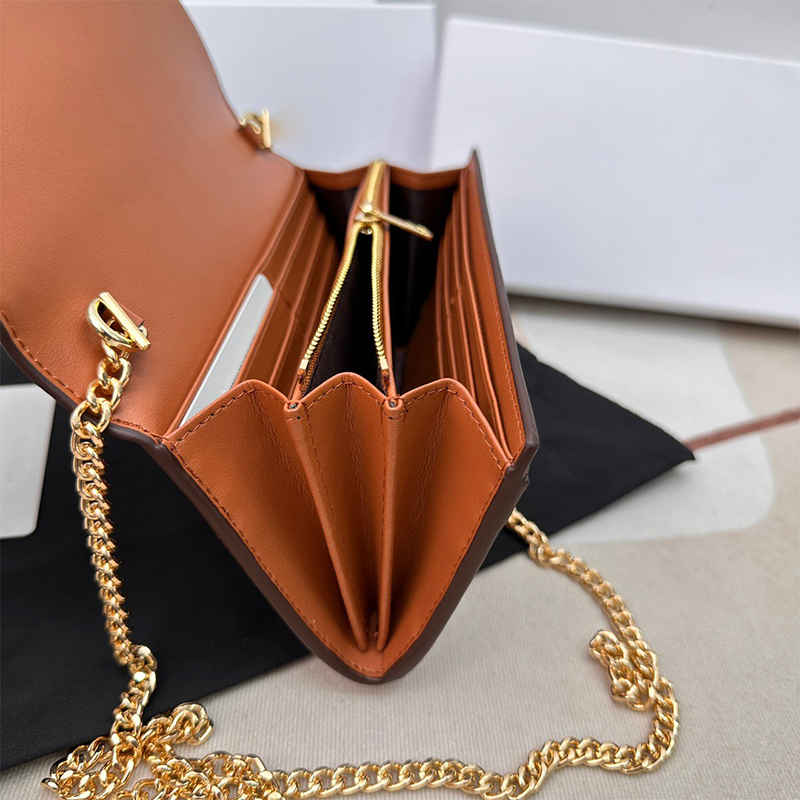 Designer-Handtasche mit Kette, hochwertige Umhängetasche, Designer-Damen-Geldbörse, Leder, kurze Geldbörse, Kartenhalter, Geldbörsen, klassische Tasche, 5A, echtes Leder, Reißverschluss-Geldbörse