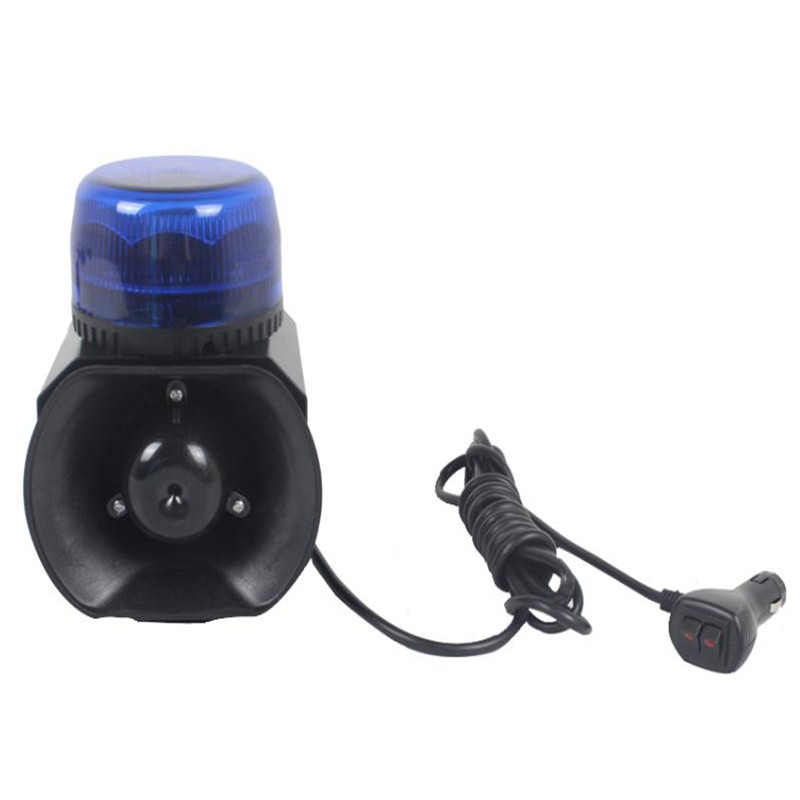 Helder 8w autorak blauwe led stroboscoop waarschuwing baken licht+40W politie -sirene versterker Frankrijk geluid met luid hoorn met sigarenaanstekerschakelaar, onderste magnetische, waterdichte, waterdicht
