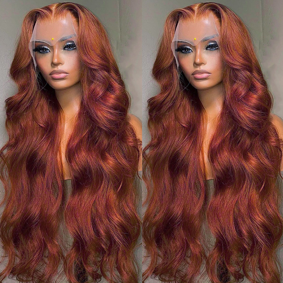 40 polegadas de longa perucas de renda marrom avermelhada de cabelo humano pré -arrancado 13x4 Lace Frontal Wig Red Brown Born Body Wave Synthetic Wig