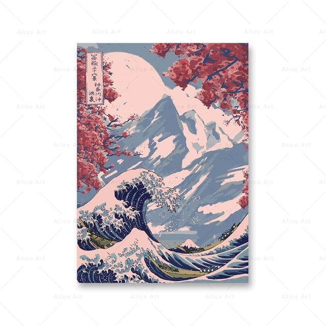 Japońskie plakaty krajobrazowe i druki Sakura The Great Wave Canvas malowanie Kanagawa Art Wall Art Pictures do salonu anime sypialnia wystrój domu WO6