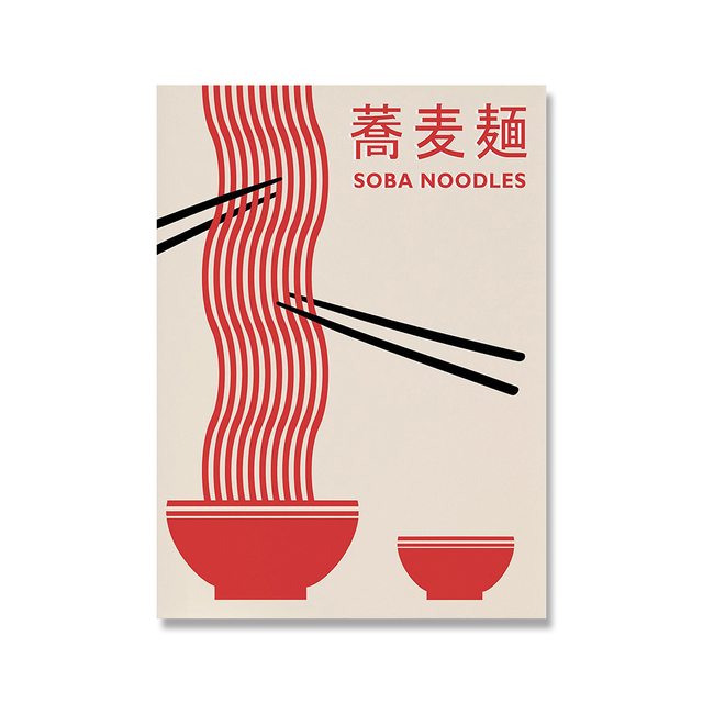 Nordic retro sanat baskısı Japon yemek tuval boya soba erişte suşi sake poster ve baskılar duvar resim mutfak restoran odası dekor wo6