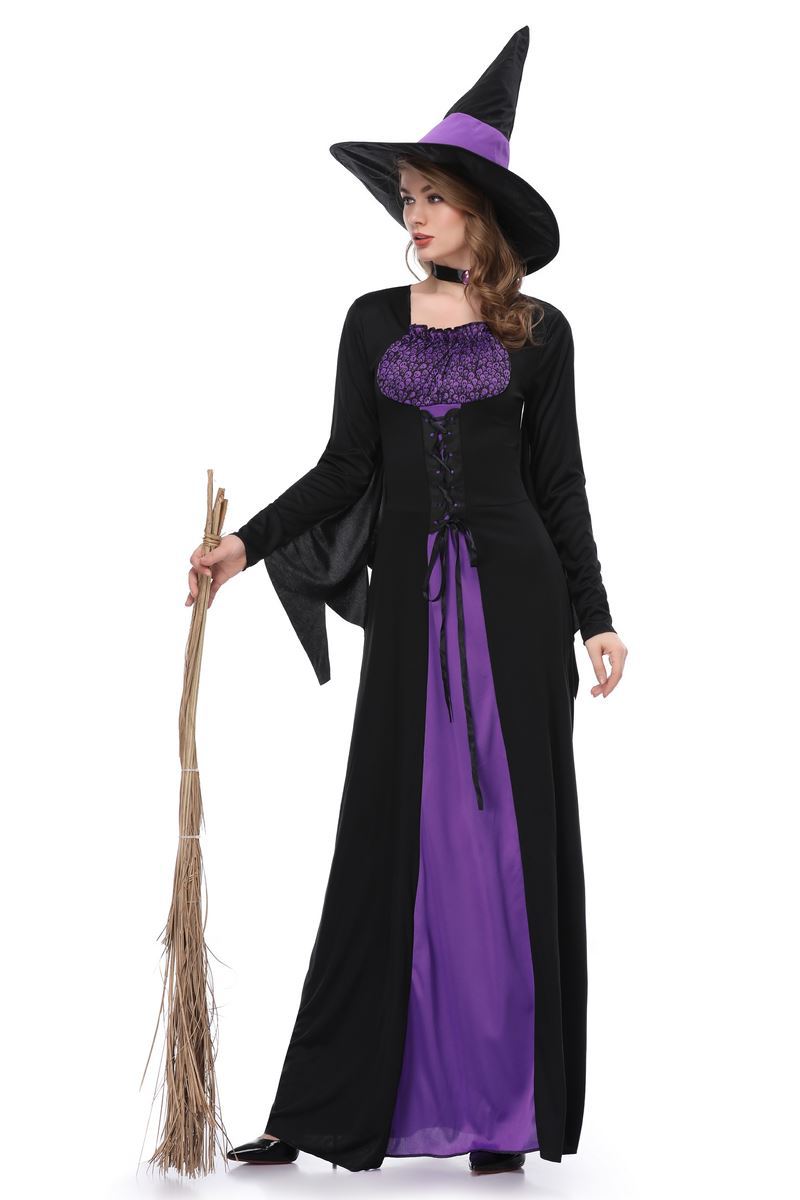 Halloween Witch Costume Adult Role Playing Purple Witch Dress Cosplay Costume