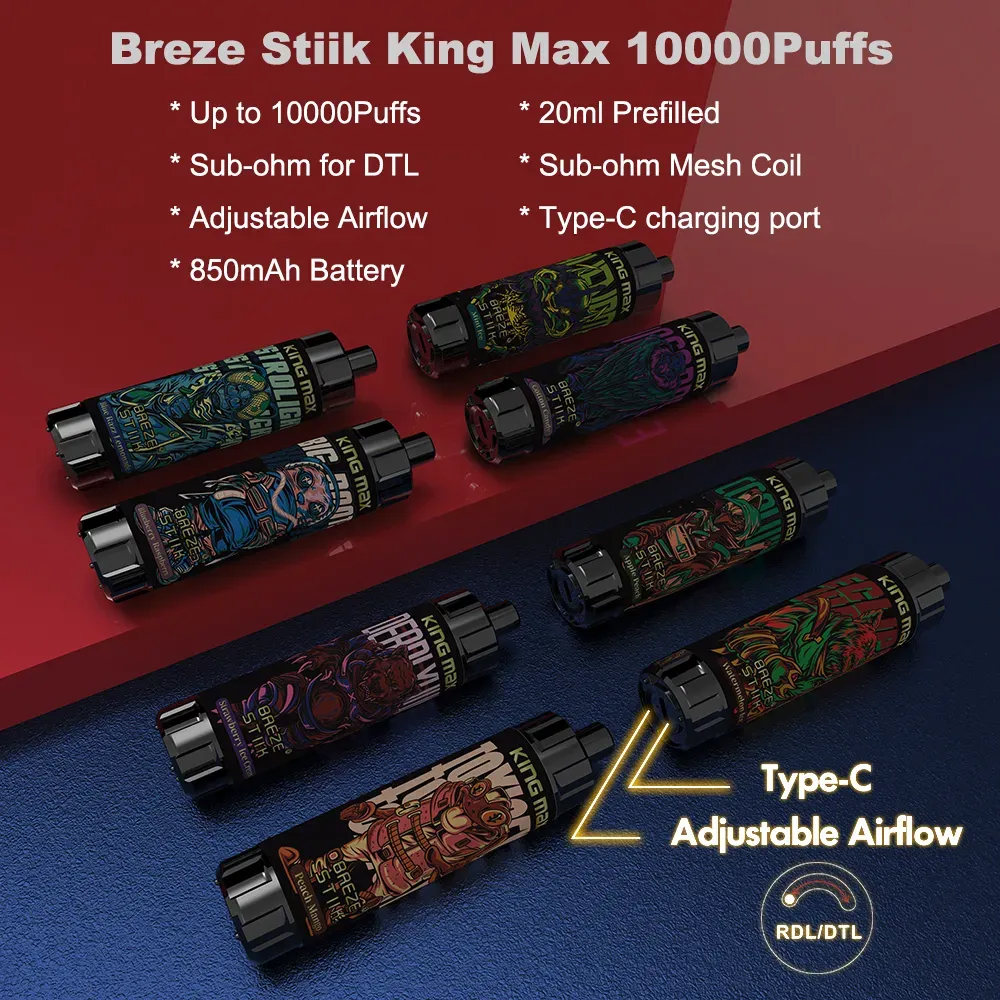 Breze Stiik King Max 10000 Puff 10000 DREADABABABALY WEPRED PRZEDPOWIEDZIALNOŚĆ 20 ml 850 mAh akumulator ładowany z regulowanym przepływem powietrza typu-C 10K Vapes Data jednorazowe