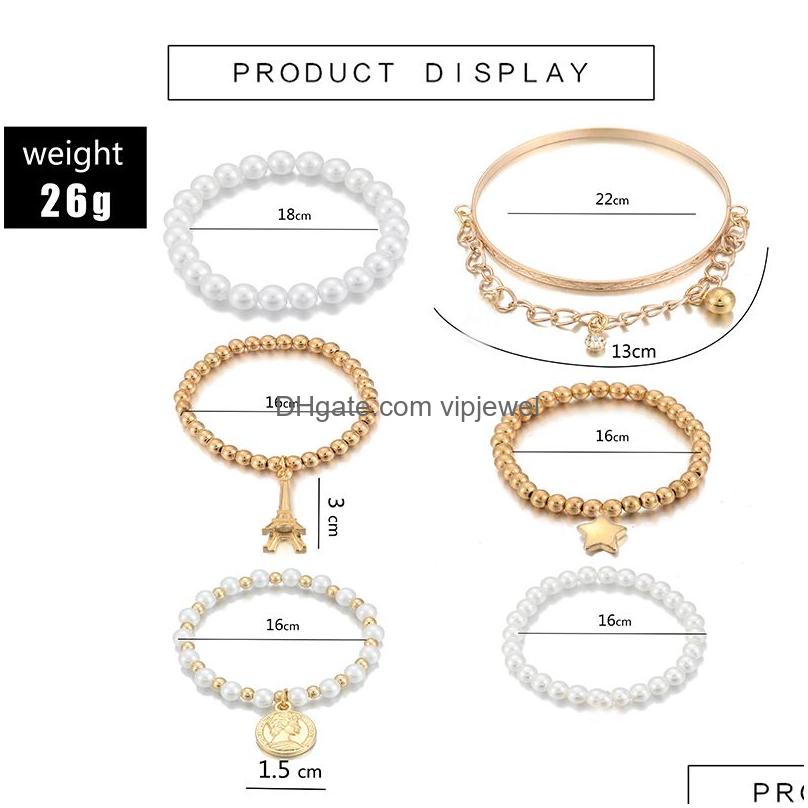 Chain Fashion Gold Color Link Pearl Beads Bracelet Star Mtilayer Beaded Bracelets Set For Women Charm Party Jewelry Gift 5483 D Dhlzt