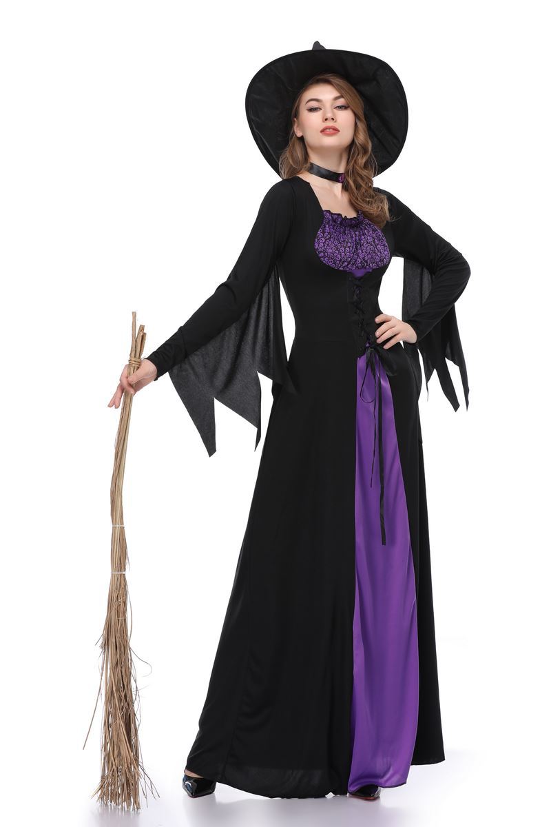 Halloween Witch Costume Adult Role Playing Purple Witch Dress Cosplay Costume