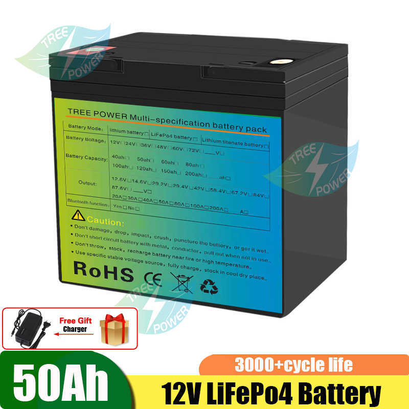 Batteria LifePO4 da 12,8 V 50 ah Batterie LifePO4 la batteria di sostituzione del piombo 12 V 50 AH+ 5A Charger