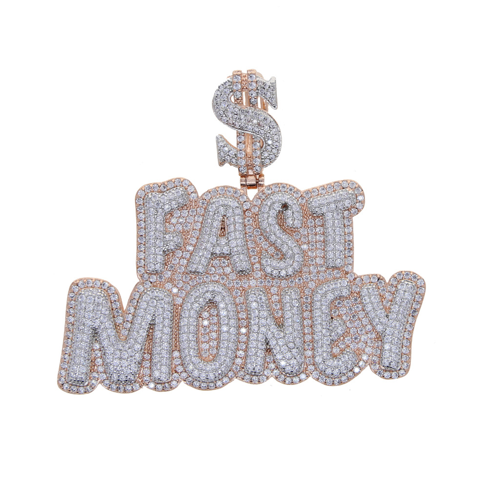 Hip Hop FAST MONEY Letters Pendant Necklace Jewelry Mens Rap Large Pendants