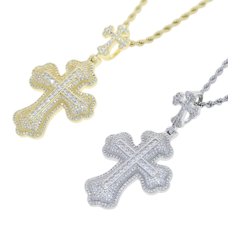 Fashion Double Cross Pendant Necklace Jewelry 18k Real Gold Plated Full Zircon