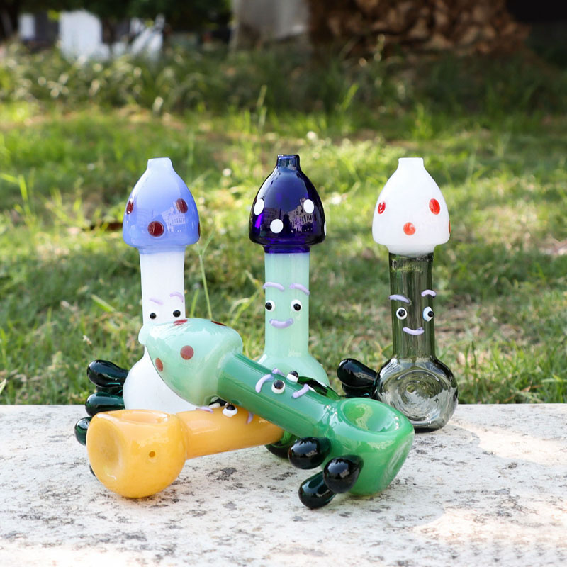 Colorful Mushroom Style Pocket Pyrex Thick Glass Pipes Handmade Portable Filter Dry Herb Tobacco Spoon Bowl Smoking Bong Holder Innovative Handpipes Hand Tube DHL