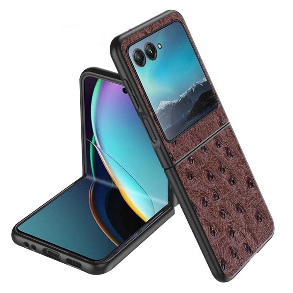 Äkta läderkrokodil strutsslime för Moto Razr 40 Ultra Retro Business Armor Back Cover