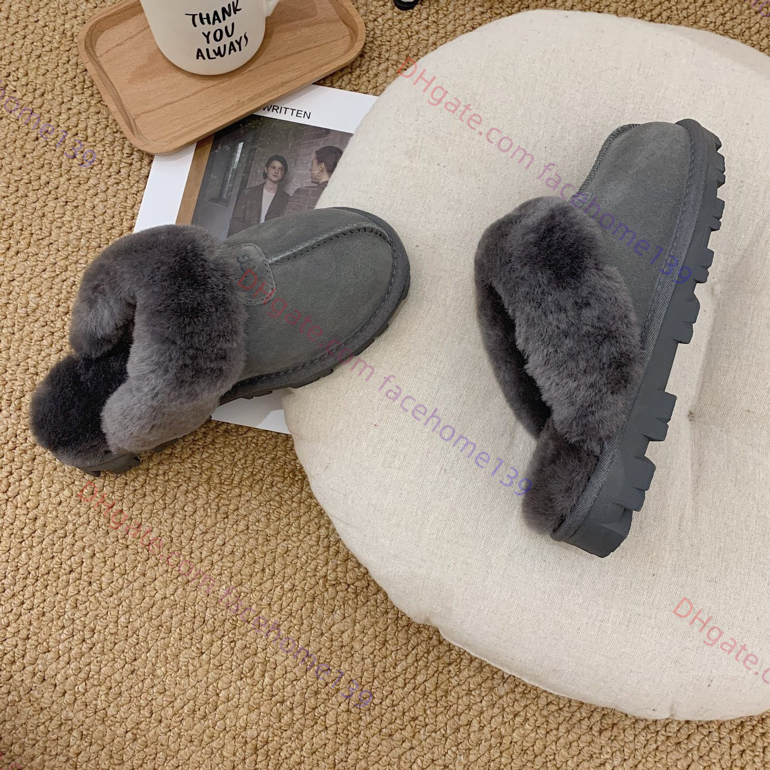 2023 Nieuwe Australië Tazz Fluffy Sandals Casual Shoes Fashion Designer Fur Suede echte lederen slip-on lage hardloopschoenen heren dames sneakers herfst winter plat schoenen