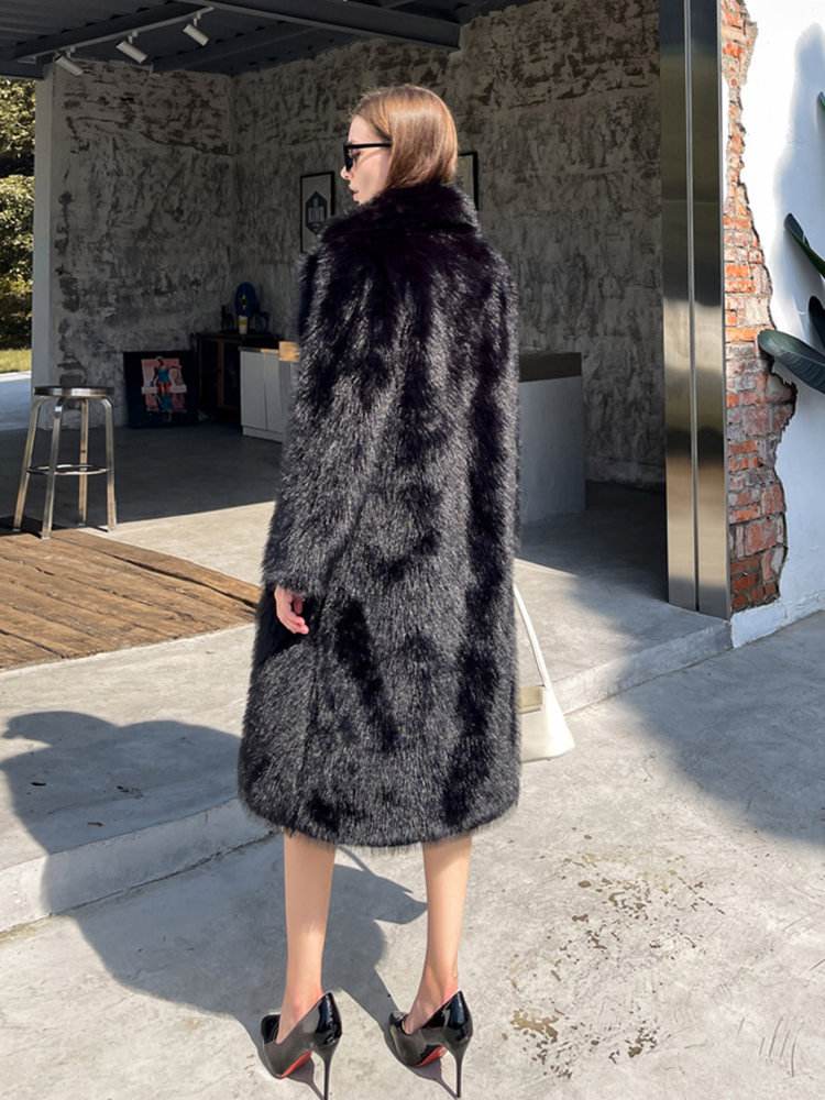 2023 Winter Fluffy Jacket Women Solid Lapel Long Faux Fox Fur Coat Ladies Furry Warm Pink White Jacket Trench Coats Tops