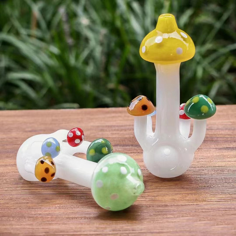 Latest Colorful Mushroom Shape Pyrex Thick Glass Hand Pipes Portable Filter Herb Tobacco Spoon Bowl Smoking Bong Holder Innovative Hand Tube DHL