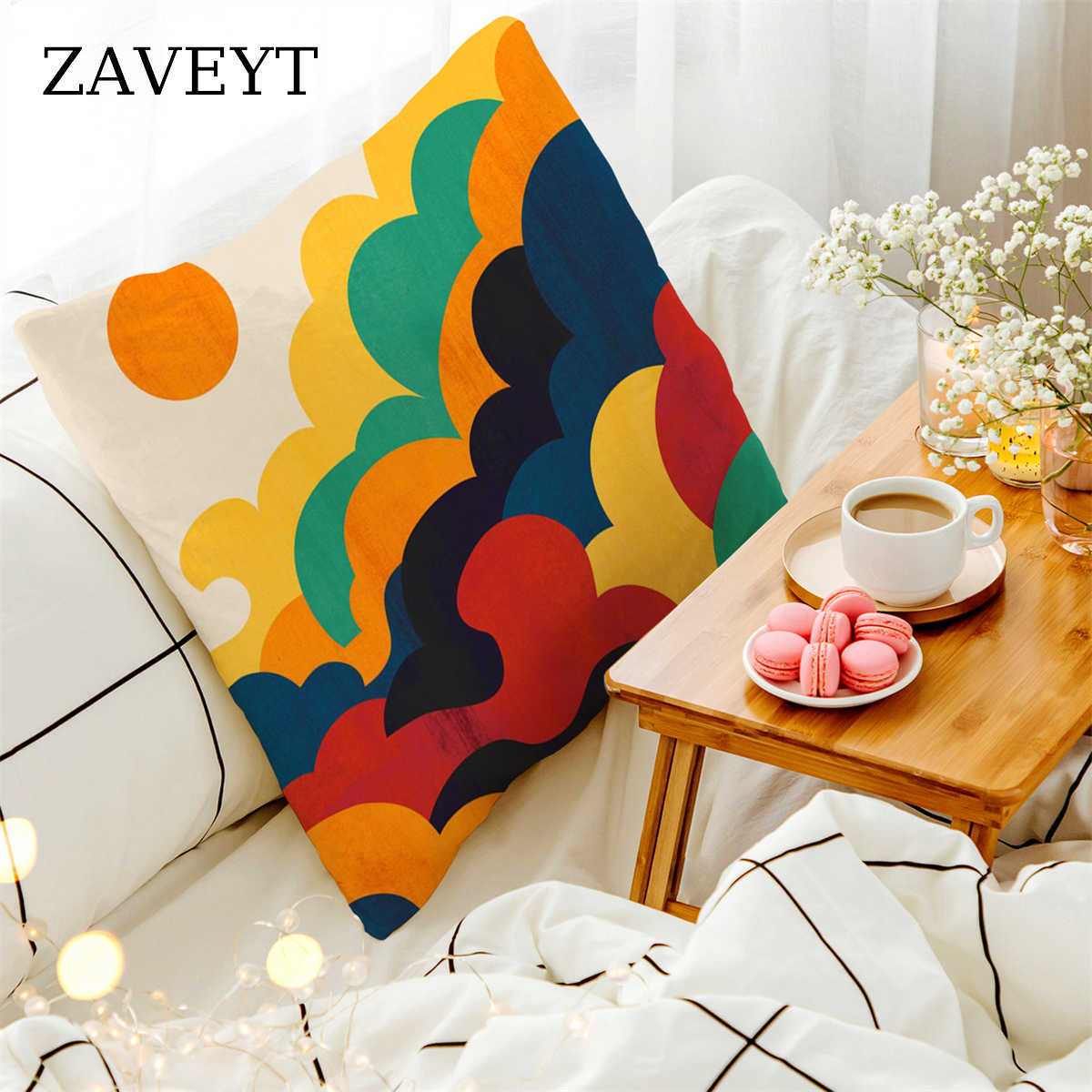 Caisse d'oreiller zaveyt Nouveau dessin animé à la tendance Sunrise Mountain Peak Cover pour canapé Home Throw Cushion Coussin Decorative Polyester Print 45x45 HKD230817