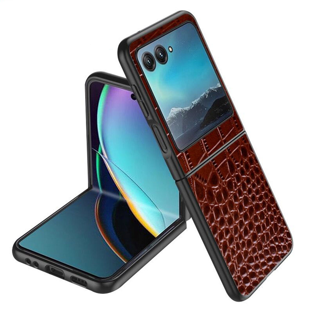 Echt lederen krokodil struisvogelslanke hoes voor Moto Razr 40 Ultra Retro Business Armour Back Cover