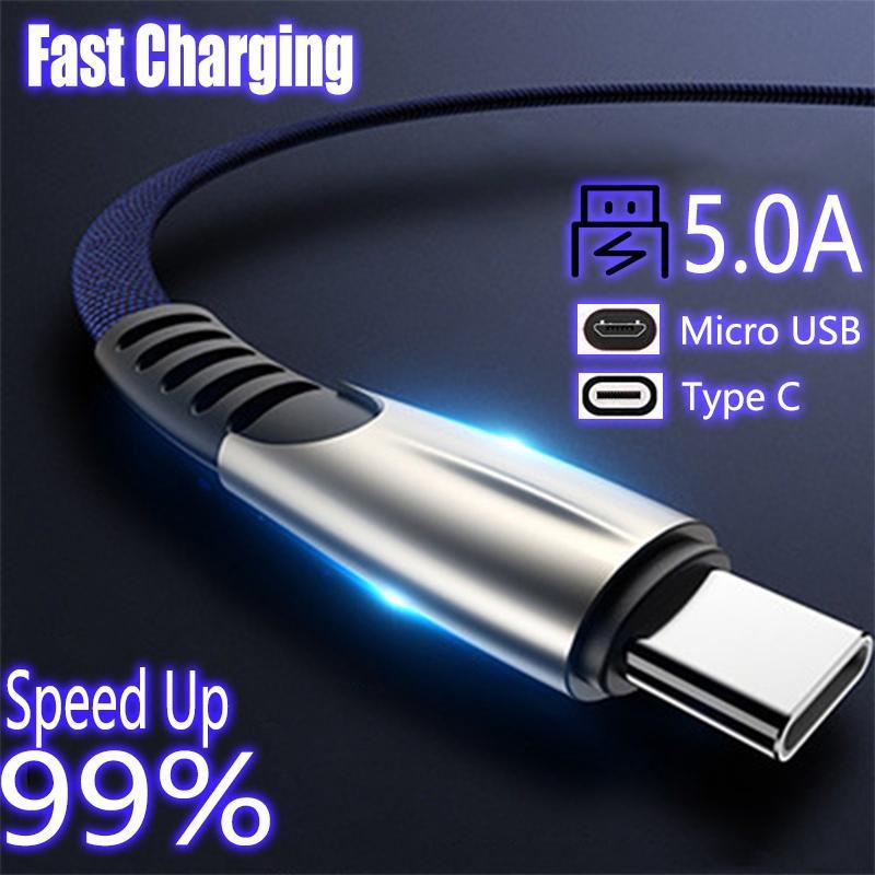 5A USB Type-C Fast Charging Data Sync Micro USB-kabel för iPhone 12 13 Samsung S10 S9 S8 + S7 S6 Edge Note 4 5 8 9 10 Pro Zinc Alloy Cable