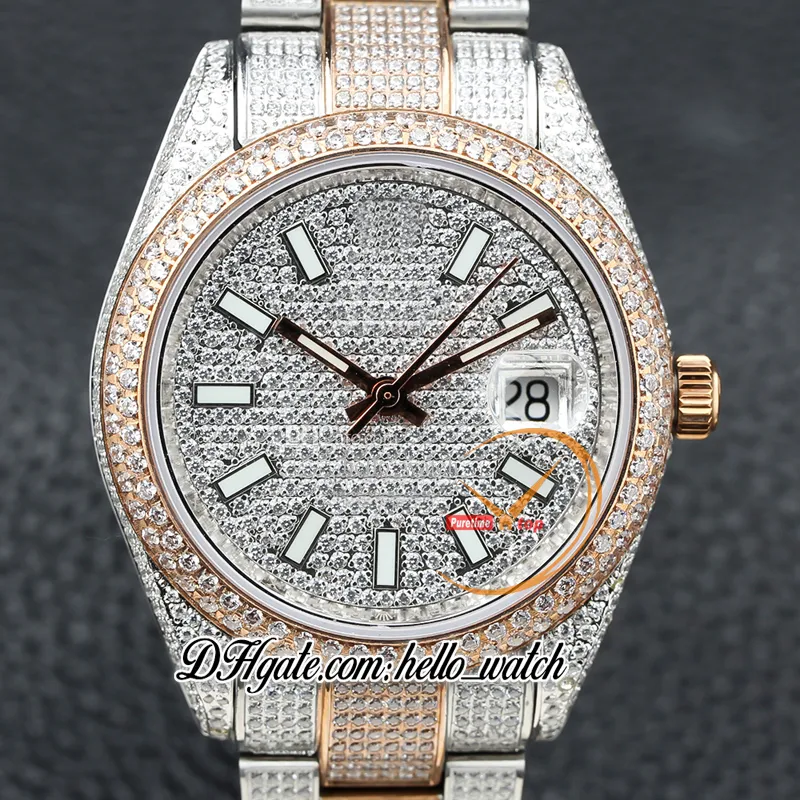 V3 126334 Seagull A2824 Mens Watch 116244 Diamonds Stick Markers نغمة Rose Gold Iced Out Cloymond Bracelet Eternity Jewelry Watches E278A