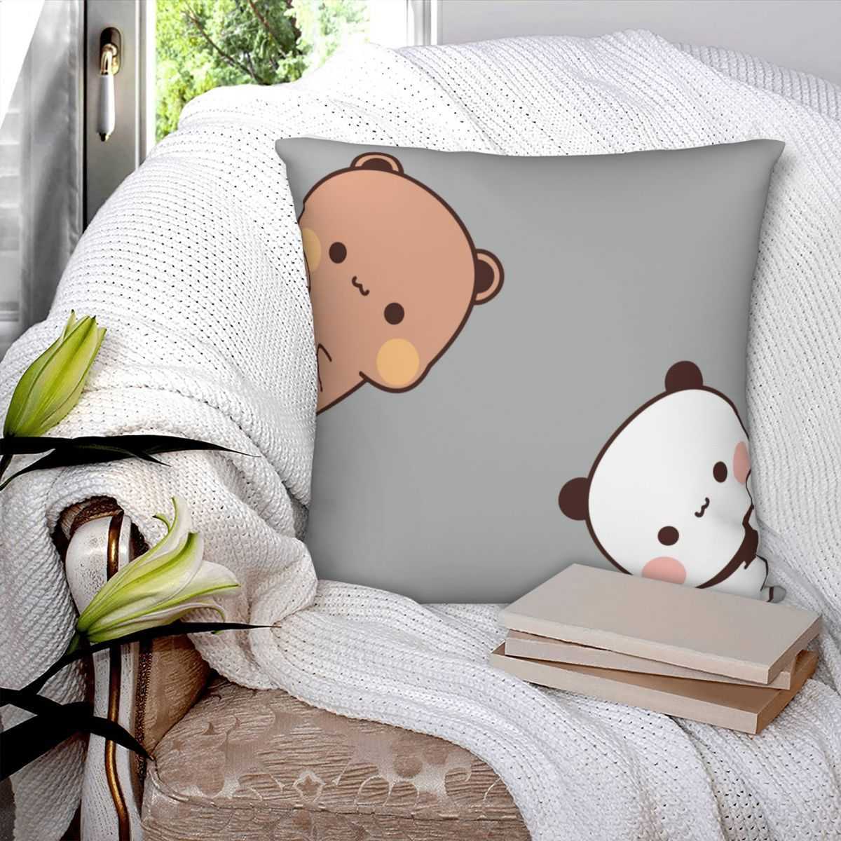 Pillow Case Panda Bear Bubu Dudu Square case Polyester Linen Velvet Printed Zip Decor Car Cushion Cover HKD230817