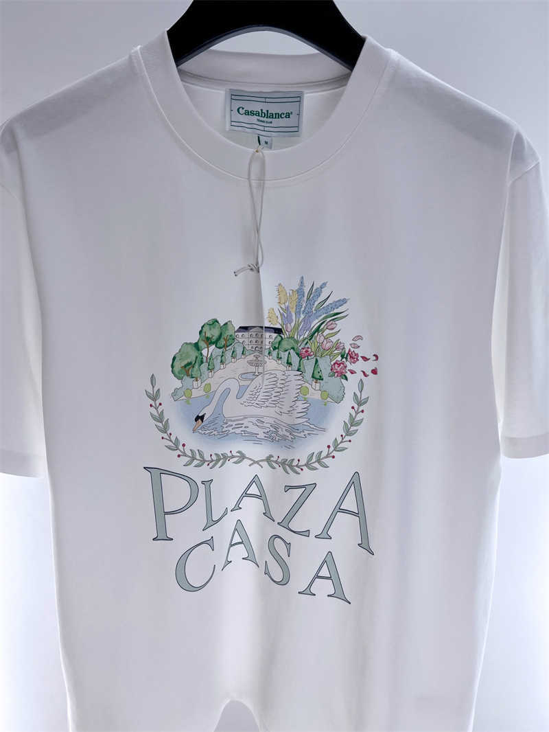 T-shirt maschile di buona qualità 2023SS Casablanca Fashion Thirt Men Casablanca Swan Stampa Donne di grandi dimensioni Donne a maniche corte