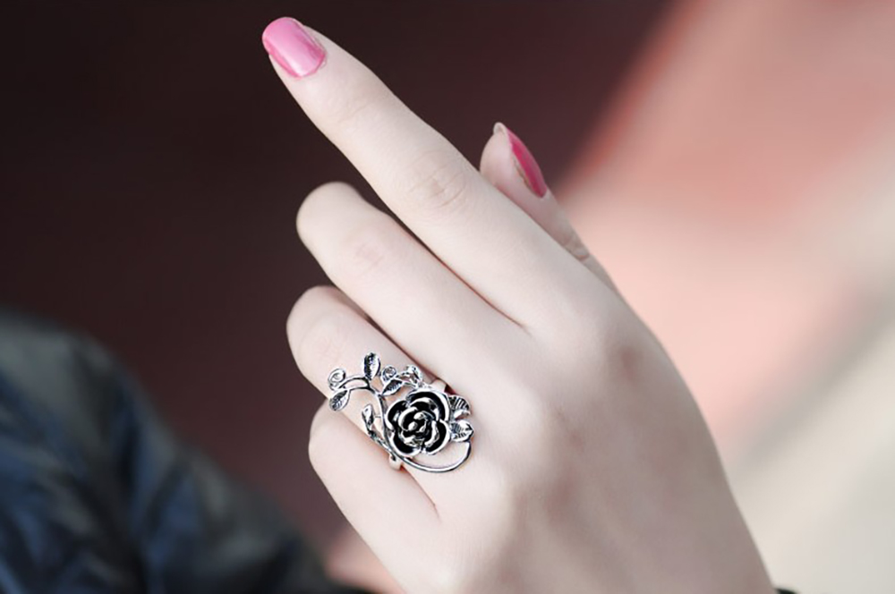 Tiny Rose Flower Silver Ring, Stacking Rings for Women Small Dainty 925 Silver Plated Ring Delicate Everyday Ring for Women Minimalist Personliga smycken