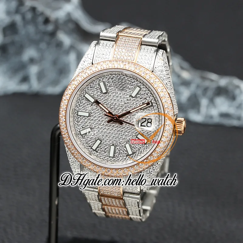 V3 126334 Seagull A2824 Mens Watch 116244 Diamonds Stick Markers نغمة Rose Gold Iced Out Cloymond Bracelet Eternity Jewelry Watches E278A