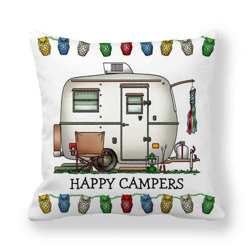 Kussensloop gelukkige camper Case uil camper worp case cover decoratieve gevallen camper auto kast case cover hkd230817
